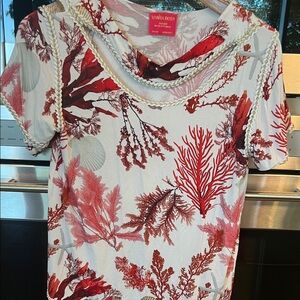 Vibrant Red Coral Print Blouse